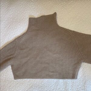 Aritzia Tan Cowl Neck Sweater with Ribbed Texture